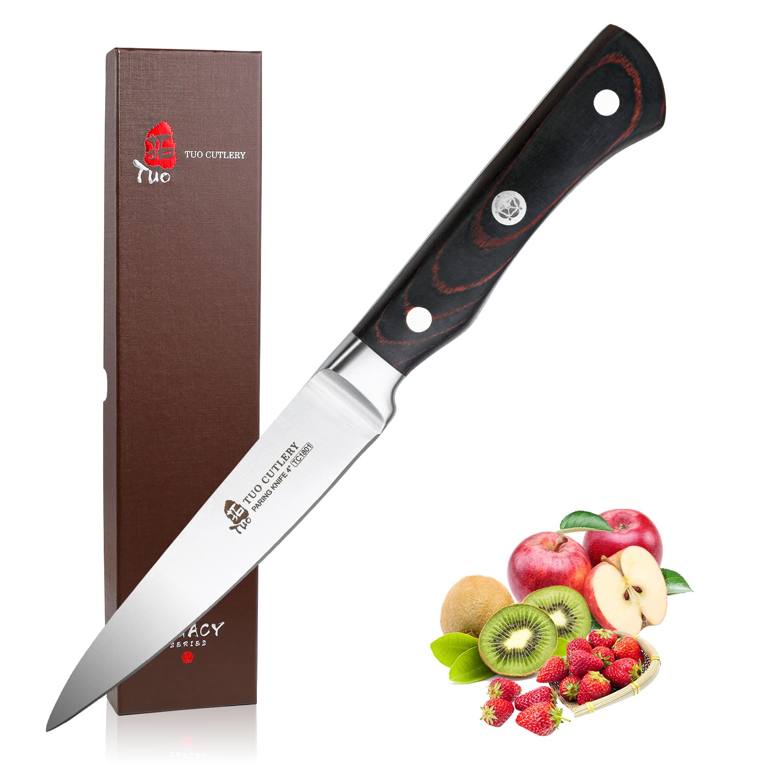 TUO Paring Knife 4 inch Peeling Knife Professional Fruit Knife German High Carbon Stainless Steel Kitchen Knife Ergonomic Pakkawood Handle with Gift Box-New Legacy Series