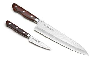 yoshihiro vg-10 16 layer hammered damascus stainless steel gyuto 8.25'' (210mm) japanese chefs knife & paring utility knife 3.2'' (80mm) set