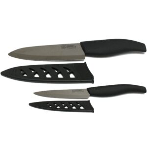 ecojeannie cks001 2-piece set: premium coffee color ceramic knives - 6 inch chef's knife & 4 inch paring knife with protective covers