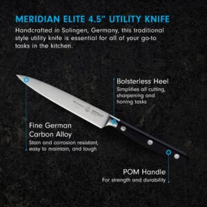 Messermeister Meridian Elite 4.5” Utility Knife - Fine German Steel Alloy Blade - Rust Resistant & Easy to Maintain