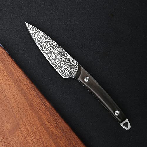 WILDMOK Fruit Knife 3.3 Inch Laser Pattern Kitchen Knife Stainless Steel Fruit and Vegetable Cutting Carving Knives with Leather Case (3.3 Inch Paring knife)