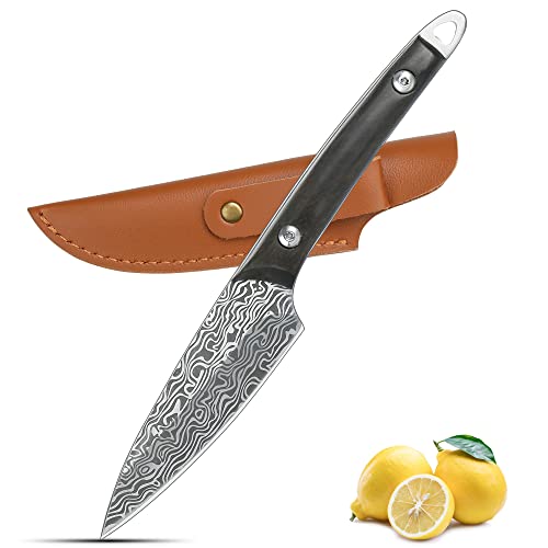 WILDMOK Fruit Knife 3.3 Inch Laser Pattern Kitchen Knife Stainless Steel Fruit and Vegetable Cutting Carving Knives with Leather Case (3.3 Inch Paring knife)