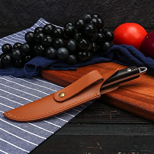 WILDMOK Fruit Knife 3.3 Inch Laser Pattern Kitchen Knife Stainless Steel Fruit and Vegetable Cutting Carving Knives with Leather Case (3.3 Inch Paring knife)