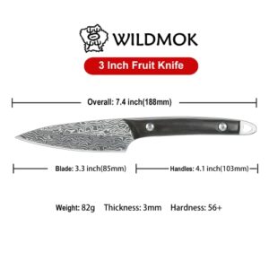 WILDMOK Fruit Knife 3.3 Inch Laser Pattern Kitchen Knife Stainless Steel Fruit and Vegetable Cutting Carving Knives with Leather Case (3.3 Inch Paring knife)