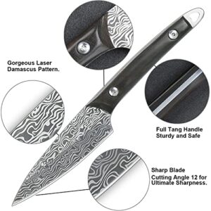 WILDMOK Fruit Knife 3.3 Inch Laser Pattern Kitchen Knife Stainless Steel Fruit and Vegetable Cutting Carving Knives with Leather Case (3.3 Inch Paring knife)