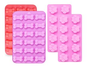 silicone molds puppy dog paw and bone, non-stick food grade silicone molds for chocolate, candy, jelly, ice cube, dog treats, cupcake baking mould, muffin pan (set of 4pcs)