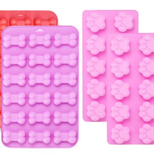 Silicone Molds Puppy Dog Paw and Bone, Non-Stick Food Grade Silicone Molds for Chocolate, Candy, Jelly, Ice Cube, Dog Treats, Cupcake Baking Mould, Muffin pan (Set of 4PCS)