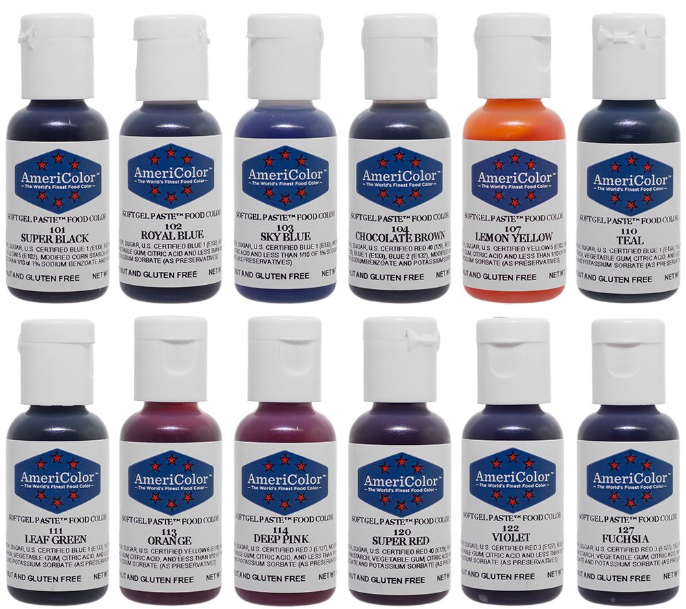 Food Coloring AmeriColor Student - Kit 12 .75 Ounce Bottles Soft Gel Paste Colors