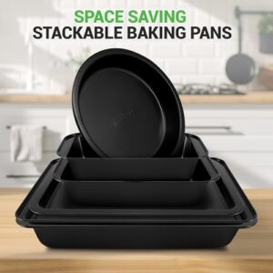 NutriChef 10-Piece Non-Stick Baking Pans Set - Deluxe Carbon Steel Bakeware Set w/ Cookie Sheets, Muffin Pan, Roasting Pan, Cake Pan, Baking Tray, Pizza Pan - Nonstick & Dishwasher Safe, Black