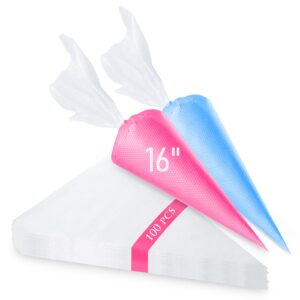 tamodan piping bags 100pcs & 16 inches tipless piping bags, extra thick pastry bags disposable, non-slip icing piping bags disposable design, cake decorating bags easy to squeeze the icing cream.