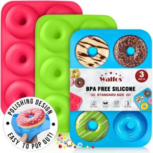walfos silicone donut mold - non-stick silicone doughnut pan set, just pop out! heat resistant, make perfect donut cake biscuit bagels, bpa free and dishwasher safe, set of 3