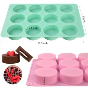 Actvty Round Chocolate Cookie Molds, New Size 12-Cavity Cylinder Chocolate Cover Cookie Silicone Molds for Candy Mini Cakes Jelly Baking（2 Pack）