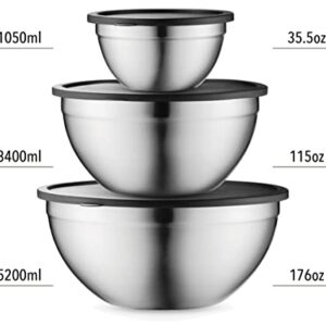 Table Concept Mixing Bowls with Airtight Lids, Stainless Steel Nesting Bowl Set for Space Saving Storage, Ideal for Cooking, Baking, Prepping & Food Storage