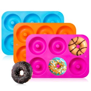 gezan 3-pack silicone donut mold of 100% nonstick silicone. bpa free mold sheet tray. makes perfect 3 inch donuts. tray measures 10x7 inches. easy clean, dishwasher microwave safe