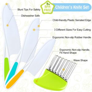 TAORISH 4 Pcs Kids Knife Set, Nylon Kitchen Knife with Crinkle Cutter, Serrated Edges Plastic Toddler Chef Knife for Real Cooking & Cutting Fruit Bread