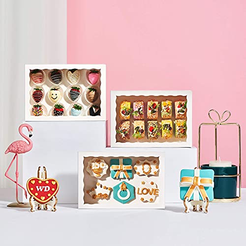 JCXGRVC 4PCS 10 x 7 x 2.5 inches Elegant Cookies Boxes, Strawberries Boxes with Display Window, White Paper Box