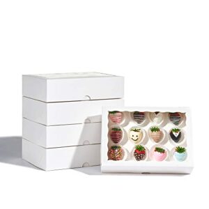 JCXGRVC 4PCS 10 x 7 x 2.5 inches Elegant Cookies Boxes, Strawberries Boxes with Display Window, White Paper Box