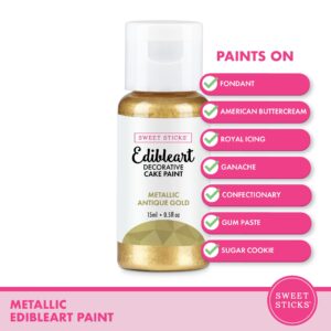 SWEET STICKS Edible Art Decorative Cake Paint 0.5 Ounce (15 Milliliters), Metallic Antique Gold