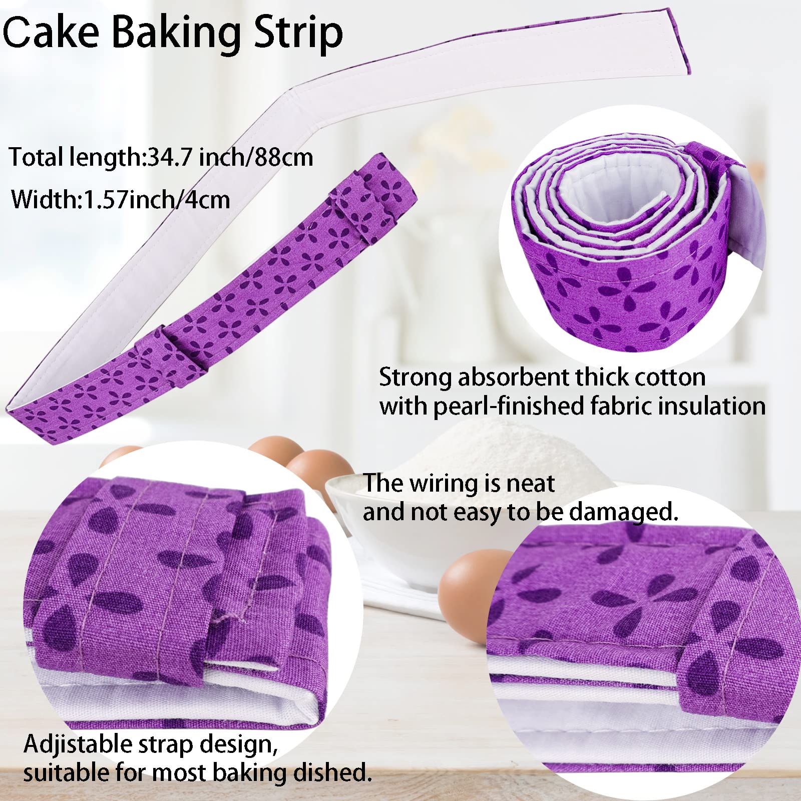 Winerming 4-Piece Bake Even Strip,Cake Pan Strips,Cake Pan Dampen Strips,Cake Pan Strips, Super Absorbent Thick Cotton,Keeps Cakes More Level and Prevents Crowning with Cleaner Edges