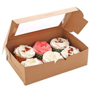 30-Set Cupcake Boxes with Inserts and Window Hold 6 Cupcakes, 9.4'' x 6.3'' x 3'', Brown Food Grade Kraft Cupcake Holder for Cookies, Muffins, Bakeries