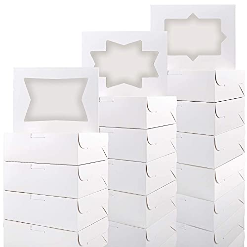 Moretoes 24pcs 8x6x2.5 Inches Cookie Treat Boxes White Bakery Boxes with 3 Style Window for Cookie, Pastry, Dessert,Chocolate Covered Strawberry and Candy GIft-giving