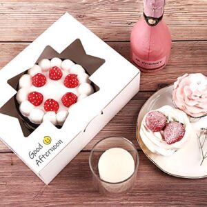 Moretoes 24pcs 8x6x2.5 Inches Cookie Treat Boxes White Bakery Boxes with 3 Style Window for Cookie, Pastry, Dessert,Chocolate Covered Strawberry and Candy GIft-giving