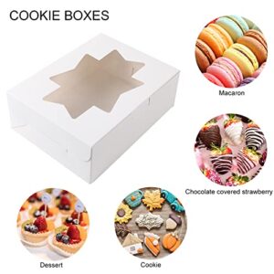 Moretoes 24pcs 8x6x2.5 Inches Cookie Treat Boxes White Bakery Boxes with 3 Style Window for Cookie, Pastry, Dessert,Chocolate Covered Strawberry and Candy GIft-giving