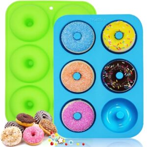 walfos silicone donut mold - non-stick silicone doughnut pan set, just pop out! heat resistant, make perfect donut cake biscuit bagels, bpa free and dishwasher safe, set of 2