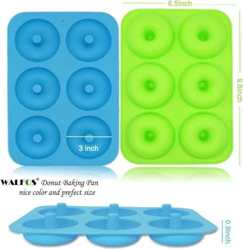 Walfos Silicone Donut Mold - Non-Stick Silicone Doughnut Pan Set, Just Pop Out! Heat Resistant, Make Perfect Donut Cake Biscuit Bagels, BPA FREE and Dishwasher Safe, Set of 2