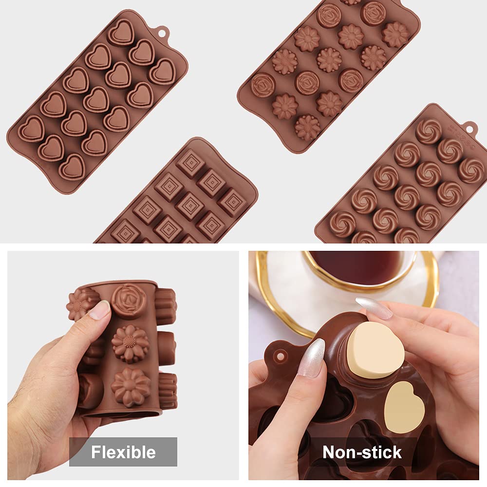 La chat 4 Packs Silicone Molds for Chocolate, Food Grade no-stick Baking, candy and butter Mold with different shape