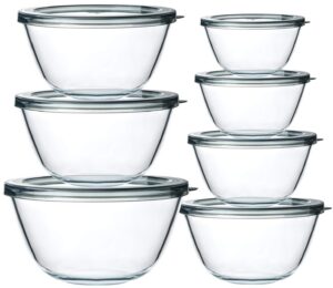 m mcirco glass salad bowls with lids-14-piece set, salad bowls with lids, space saving nesting bowls - for meal prep, food storage, serving bowls -glass bowl for cooking, baking