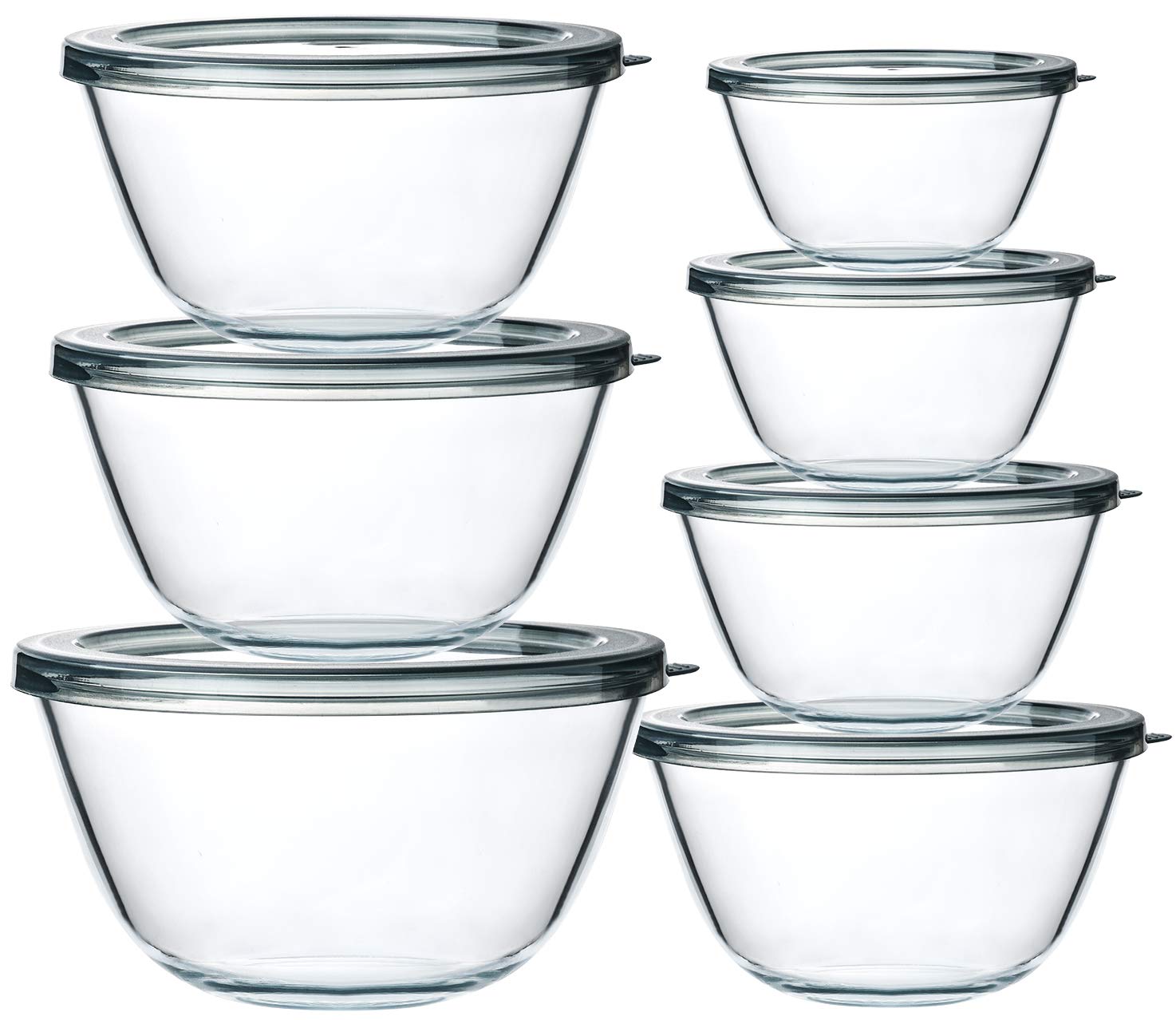 M MCIRCO Glass Salad Bowls with Lids-14-Piece Set, Salad Bowls with Lids, Space Saving Nesting Bowls - for Meal Prep, Food Storage, Serving Bowls -Glass bowl For Cooking, Baking