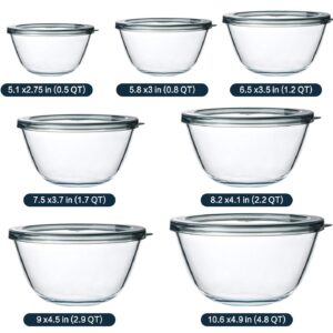 M MCIRCO Glass Salad Bowls with Lids-14-Piece Set, Salad Bowls with Lids, Space Saving Nesting Bowls - for Meal Prep, Food Storage, Serving Bowls -Glass bowl For Cooking, Baking