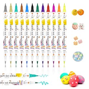 food coloring marker pens,12pcs dual sided food grade and edible markers with fine&thick tip,edible pen gourmet writers for decorating cake,cookies,fondant,frosting,easter eggs,painting,drawing,baking