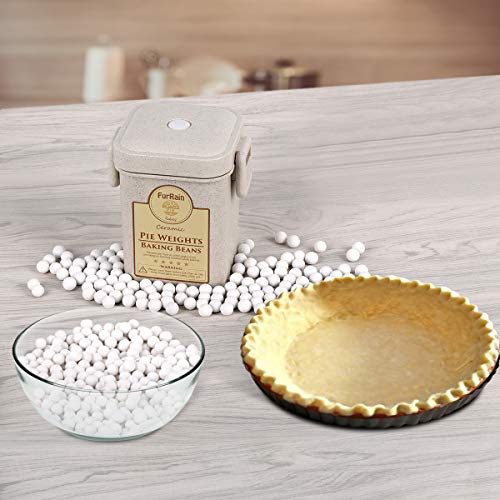 FurRain Ceramic Pie Weights Reusable 10mm Baking Beans Pie Crust Weights Natural Ceramic Stoneware with Wheat Straw Container