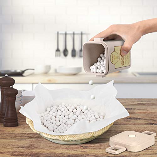 FurRain Ceramic Pie Weights Reusable 10mm Baking Beans Pie Crust Weights Natural Ceramic Stoneware with Wheat Straw Container