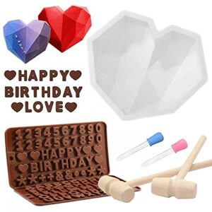 breakable heart mold set for chocolate, heart silicone molds with hammers and dropper, letter mold and number chocolate molds for valentine candy making