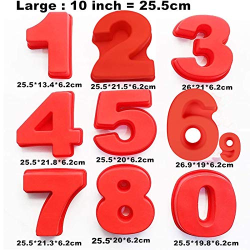 10 Inch 9 pieces Large Size Number Moulds Baking Forms Silicone Number Mold Cake Pan (10 inch)