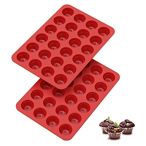 SILIVO 2-inch Deep Mini Muffin Pans Nonstick 24 Cup(2 Pack) - Mini Cupcake Pans - Silicone Mini Muffin Tins for Muffins, Cupcakes and Egg Bites