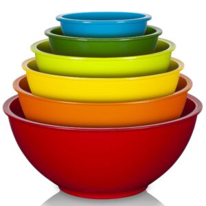 yihong 6 pcs plastic mixing bowls set, colorful serving bowls for kitchen, ideal for baking, prepping, cooking and serving food, nesting bowls for space saving storage, rainbow
