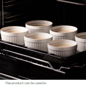 DOWAN Ramekins 8 oz Oven Safe with Lids, Creme brulee Ramekins Bowls with Covers, Porcelain White Ramekins Souffle Dishes for Baking, Stackable, Set of 6