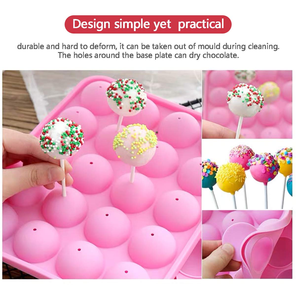 AKINGSHOP 20-Cavity Silicone Cake Pop Mold Set With Lollipop Sticks, Treat Bags, Twist Ties - For Cake Pops, Lollipops, Hard Candy, and Chocolate