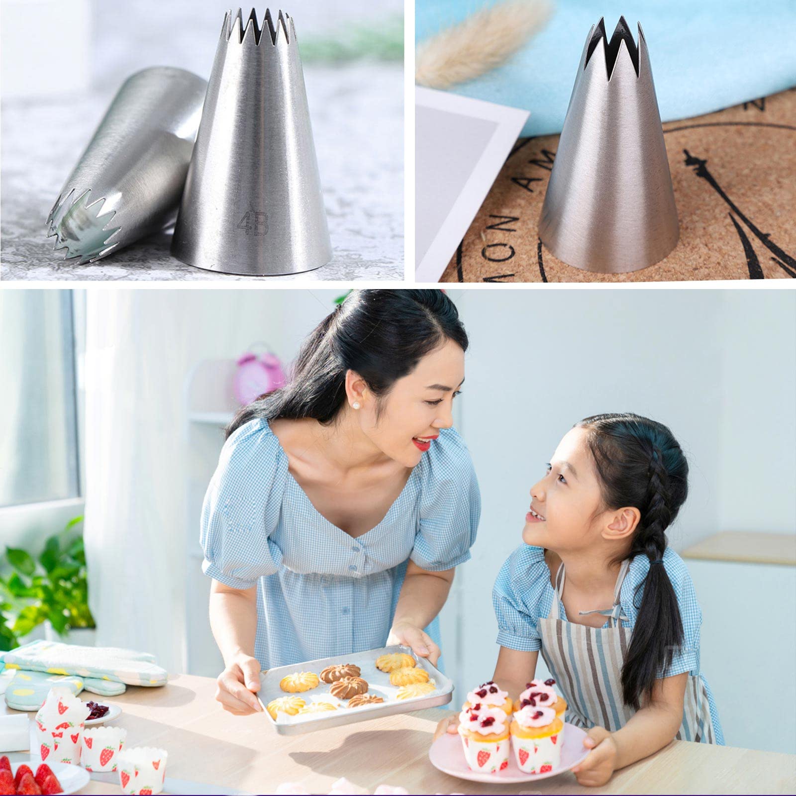 5Pcs Large Piping Tips Set, Stainless Steel Frosting Tips, Cake Decorating Tips for Cupcakes Cakes Cookies Decorating