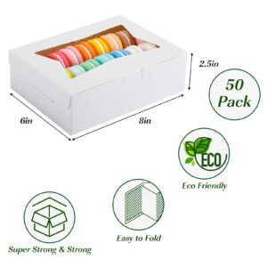 TOMNK 50pcs 8x6x2.5 Inches White Bakery Boxes with Window Cookie Boxes for Strawberries for Valentine Treat Boxes Pies Cupcakes Biscuits Candy Muffins Donuts