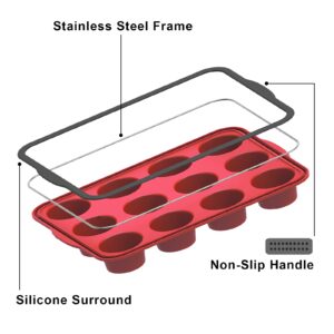 Aichoof Non-Stick Silicone Muffin Pan With Reinforced Stainless Steel Frame Inside,12 Cup Regular Muffin Baking Mold, 12 Cup Muffin Tin, BPA Free,Dishwasher Safe, Red