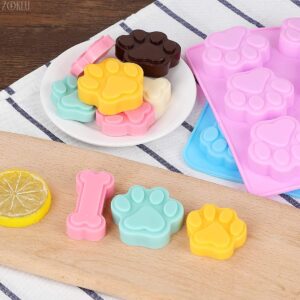 Paw and Bone Candy Molds Silicone - 2Pcs Dog Treat Molds for Chocolate Candy Silicone Molds for Baking Puppy Ice Cube Shapes - Blue and Pink Dog Bone Cake Pan Paw Molds for Dog Treats Silicon Mold