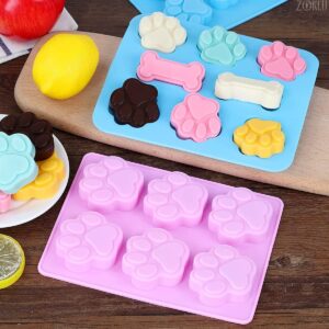 Paw and Bone Candy Molds Silicone - 2Pcs Dog Treat Molds for Chocolate Candy Silicone Molds for Baking Puppy Ice Cube Shapes - Blue and Pink Dog Bone Cake Pan Paw Molds for Dog Treats Silicon Mold