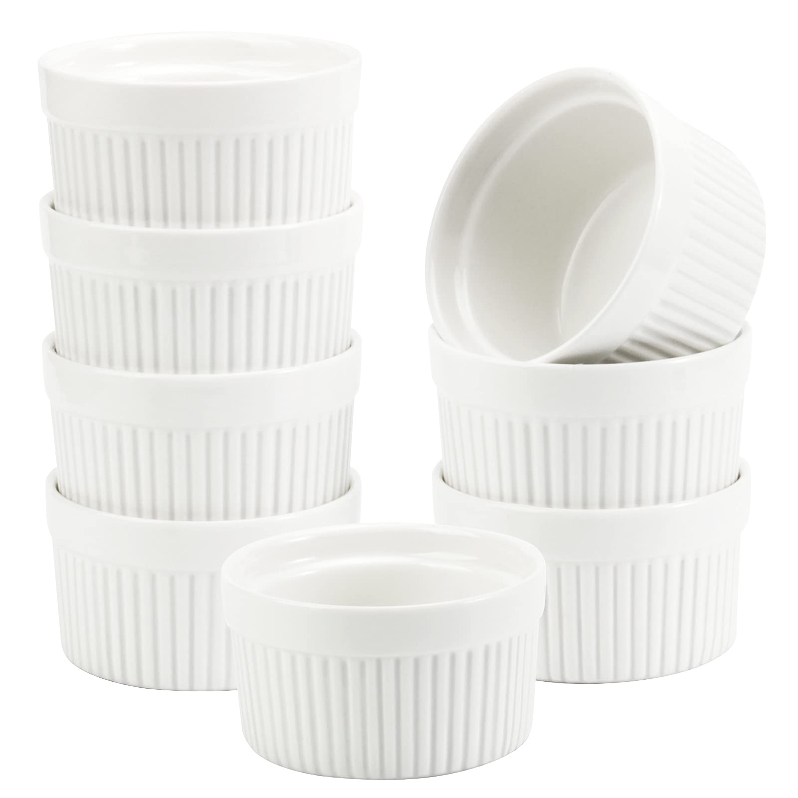 6 OZ Ramekin Bowls,WERTIOO 8 PCS Ramekins for Baking and Cooking, Oven Safe Sleek Porcelain Ramikins for Pudding, Creme Brulee, Custard Cups