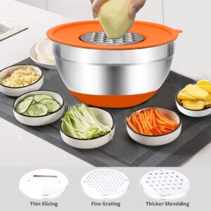 Mixing Bowls with Airtight Lids, 20PCS Stainless Steel Set, Nesting 3 Grater Attachments & Non-Slip Bottoms, Size7, 4, 3, 2, 1.5, 1QT for Baking&Prepping