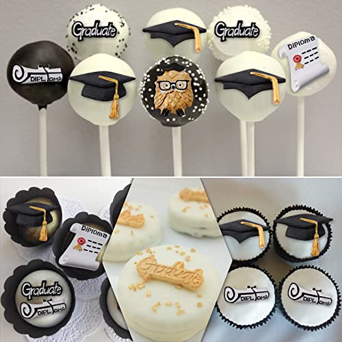 Graduation Molds Silicone,Graduation Fondant Molds With Owl Grad Cap Diploma Scroll Silicone Molds For Chocolate Candy Cookie Cupcake Cake Decoration for 2024 Graduation Celebration